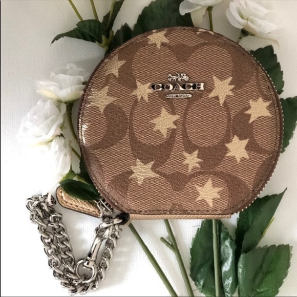 Coach Handbags - COACH NWT Round Coin Case Signature Canvas Brown